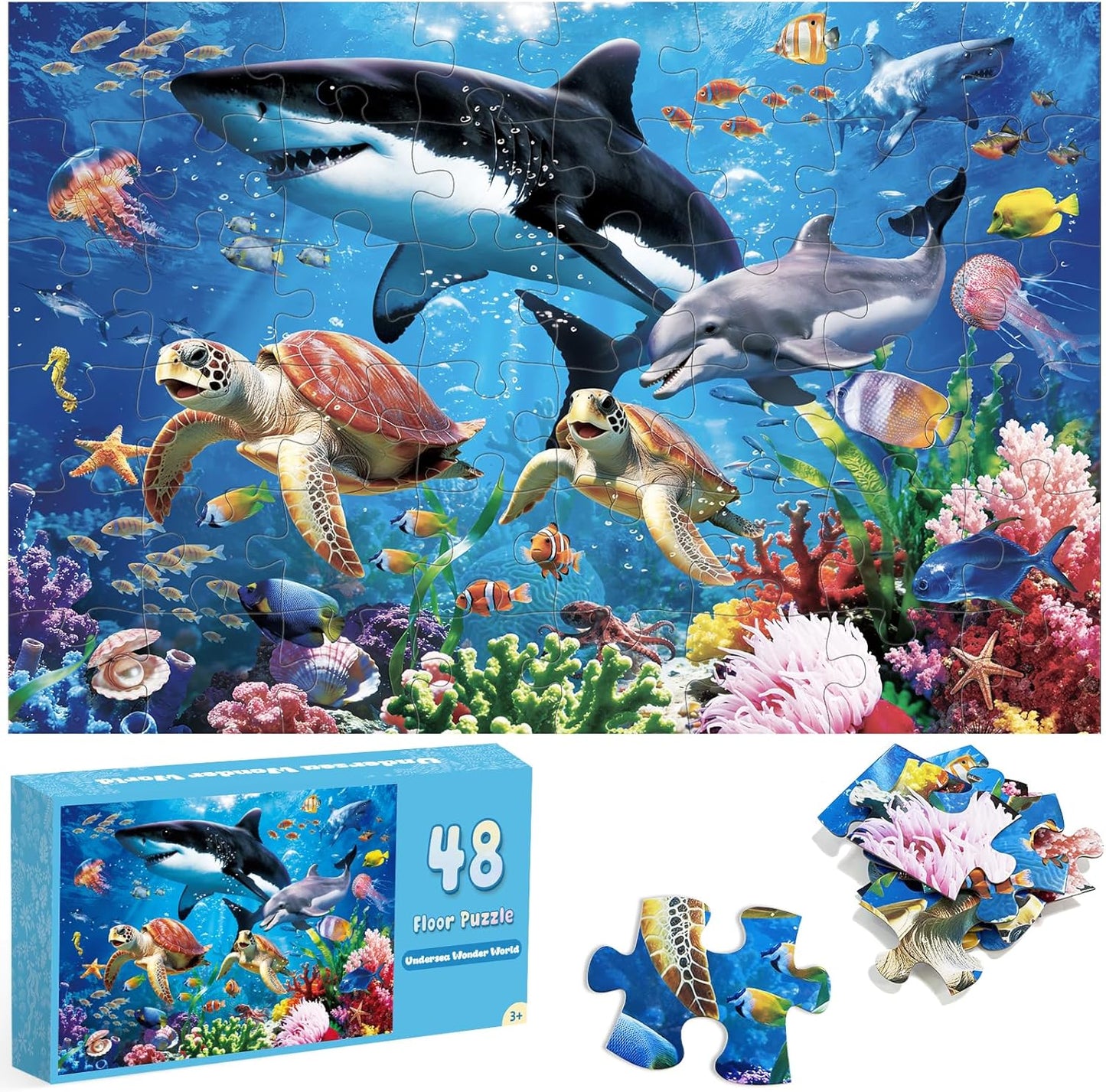 Jumbo Floor Puzzle for Toddlers, 48 Piece Puzzle Educational for Kids, 3 x 2 Feet Gaint Toy (Undersea)