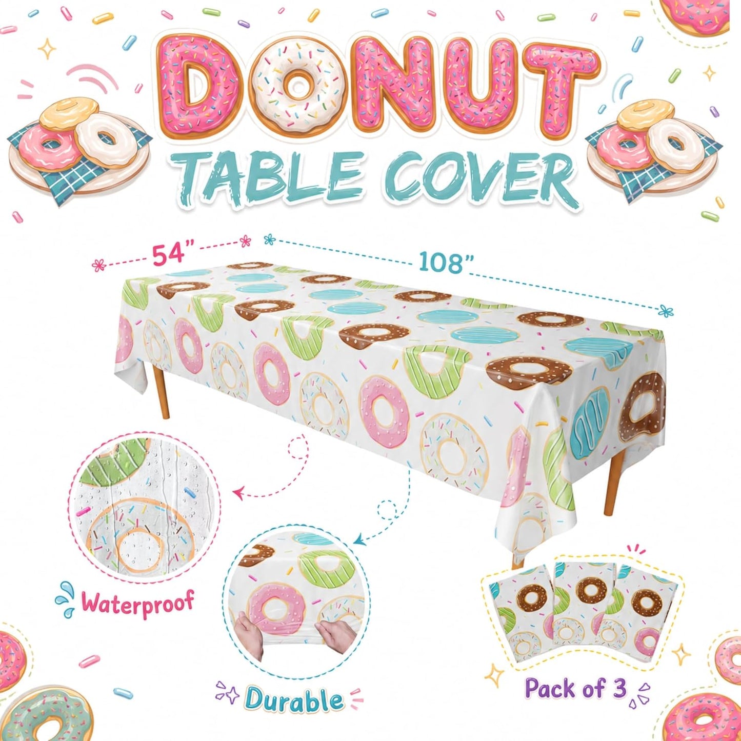 Blue Orchards Science Table Covers (Pack of 3) - 54"x108" XL - Science Birthday Party Decorations, Chemistry Party, Laboratory Theme Table Cloth