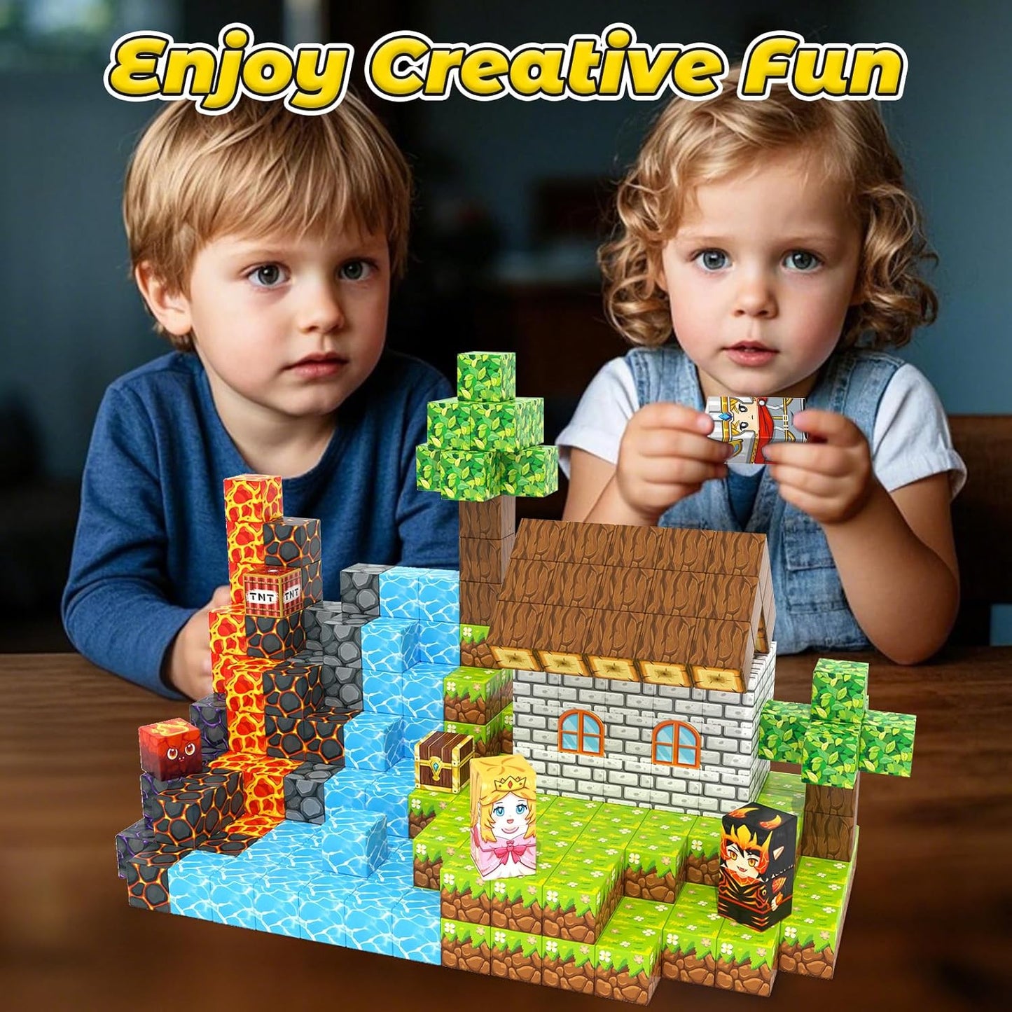 Magnetic Blocks, Build Mine Magnet World Forest Farm Edition, Magnetic Building Blocks for Kids Ages 4-6 6-8 8-12, Sensory STEM Toys for Boys & Girls