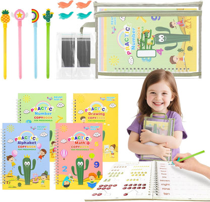 Premium Grooved Handwriting Practice Kit for Kids, Children's Magic Practice Copybook for Writing Practice, Groove Calligraphy Workbooks Tracing Books for Preschool, Homeschool (30 Refills)