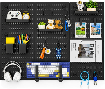 Peg Board, 24"x36" Pegboard Wall Organizer, Includes 6PCS White Peg Boards and Accessories, Plastic Peg Board Panels for Craft Room, Office, Kitchen, Gaming Room