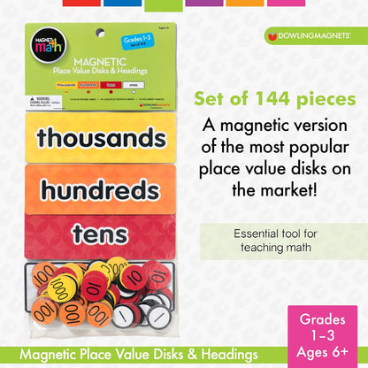 Dowling Magnets Magnetic Place Value Disks & Headings (Grades 1–3): Ones, Tens, Hundreds, Thousands. Magnetic Place Value Manipulatives. Item 732159