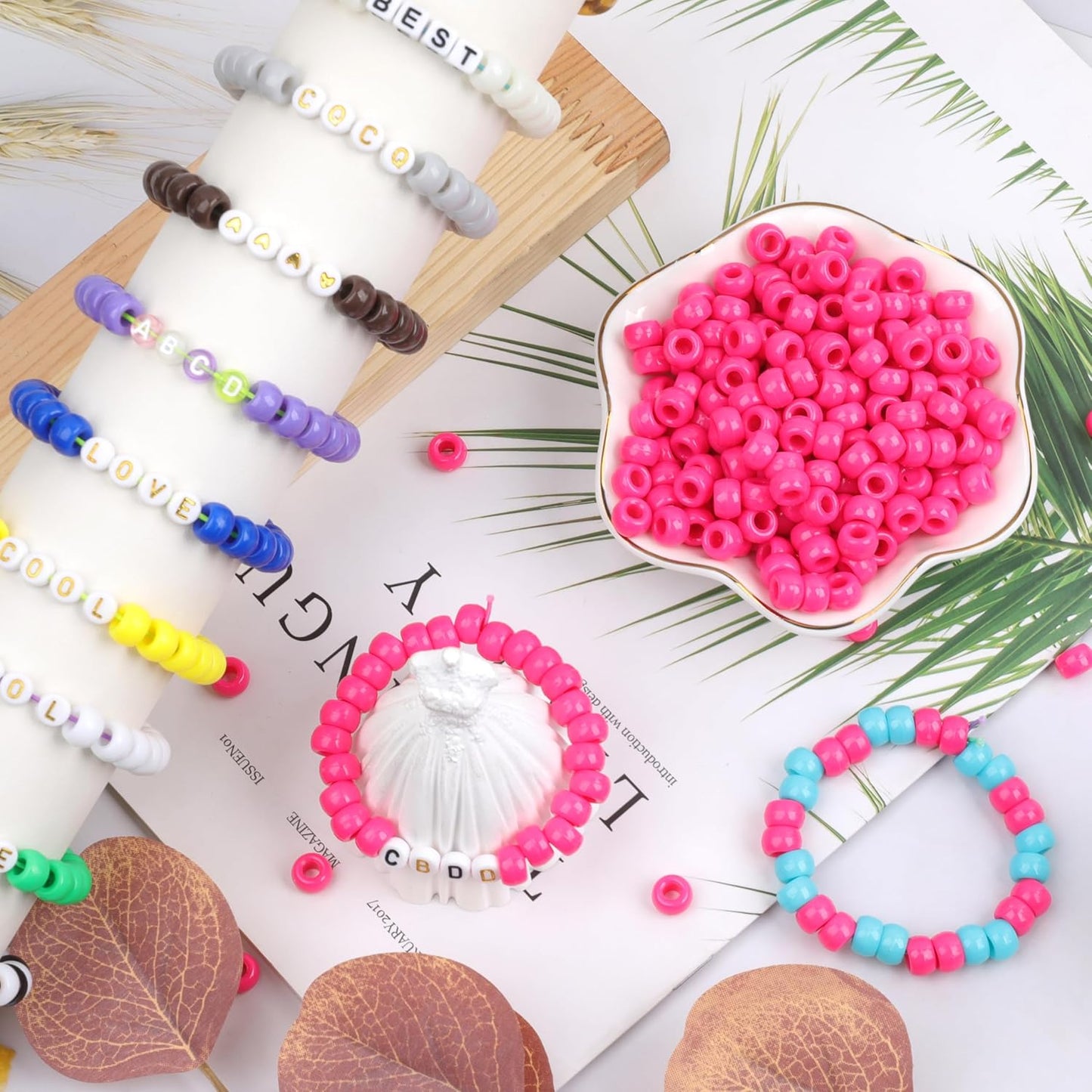 Auvoua 1000Pcs Pony Beads Bracelet 9mm Yellow Plastic Barrel Pony Beads for Necklace,Hair Beads for Braids,Key Chain,Jewelry Making (Yellow)