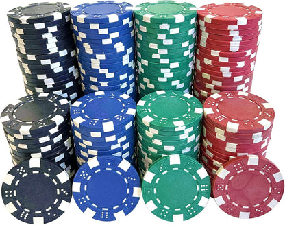 SEETOOOGAMES 100 Pieces 11.5g Clay Composite Dice Striped Casino Poker Chips- 4 Colors (red, Green, White and Blue)