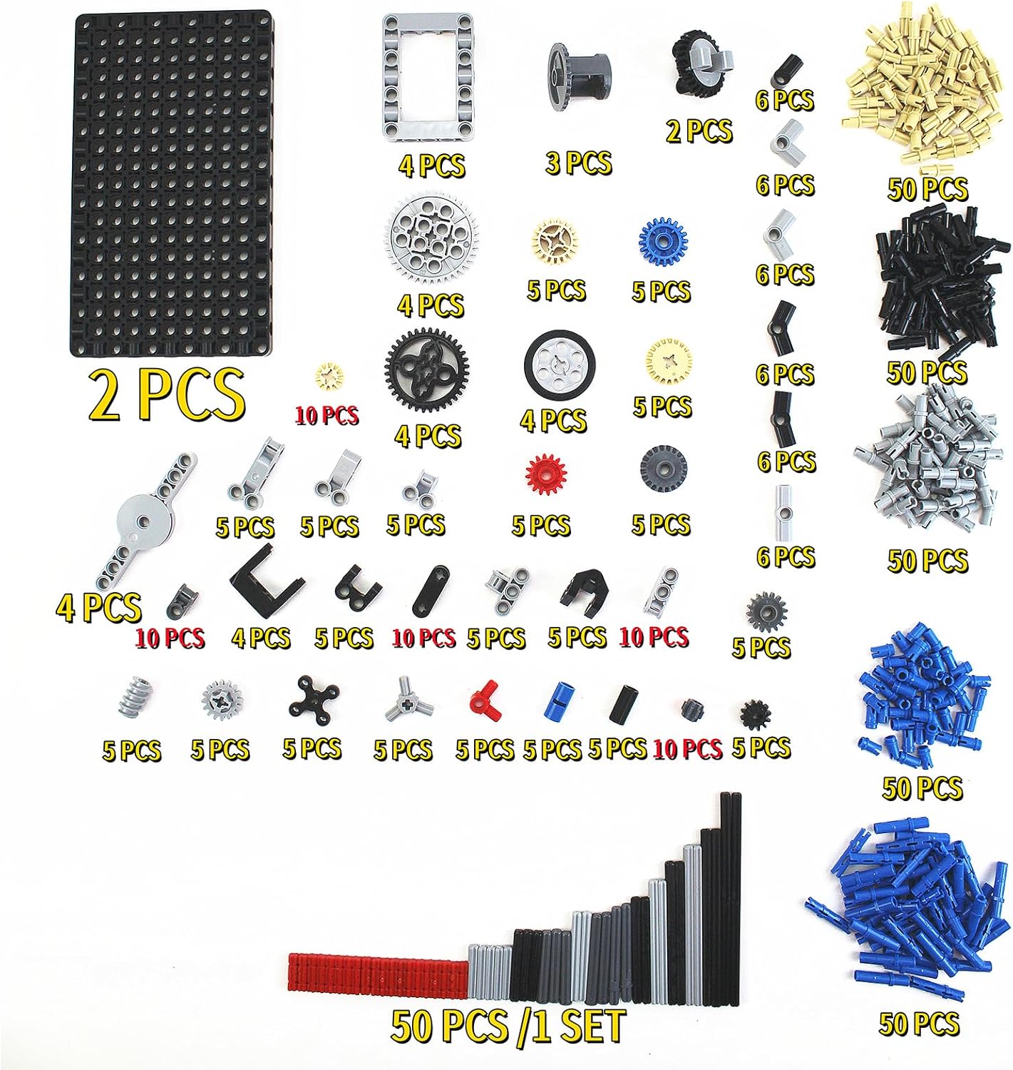 496 Pcs Technical Parts Building Blocks Gears Axle Pin Connector Compatible with Major Brand Toy Technical Cam Worm Cogs Gears Steering Parts Differential Engine Kit MOC Pieces for Replacement