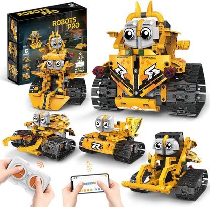 5 in 1 STEM Robot Building Kit with APP Remote Control, 705 PCS Engineering Robot Toys for Kids Age 8-16, Science Coding RC Robotics Kit Birthday Gifts for Boys Girls 6 7 8 9 10 11 12