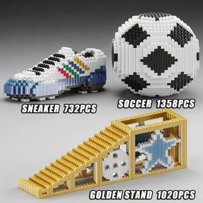 2026 New Soccer Ball with Sport Sneaker Building Block Set, Realistic Soccer, Luminous Crystal Shoe, Golden Stand STEM Bricks, DIY Educational Toy World Football Cup Gifts for Teen, Adult
