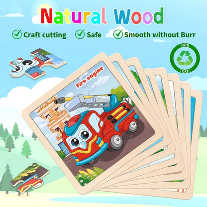 Wooden Animals Puzzles for Toddlers 2-4, 8 Pack 9 PCS Jigsaw Puzzles for Kids 2-4, Wooden Puzzles for Toddlers 3-5, Animal Puzzles for Kids 3-5, Preschool Puzzles Learning Educational Sets Toys