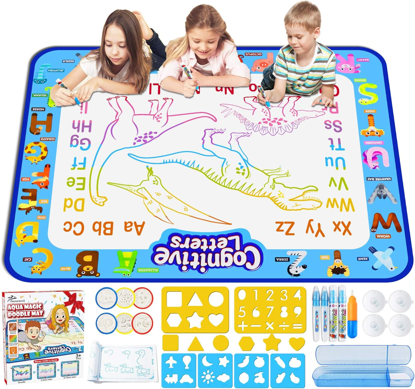 Jasonwell Aqua Water Doodle Mat 48 x 36 Inches Large Magic Drawing Doodling Mat Coloring Mat Educational Toys Christmas Birthday Gifts for Kids Toddler Boys Girls Age 2 3 4 5 6 7 8 Year Old (Galaxy)