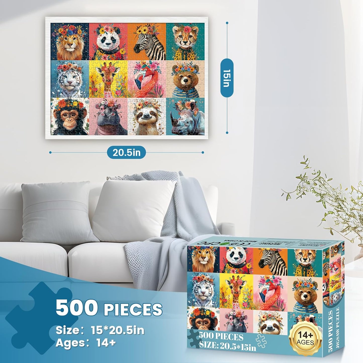500 Piece Puzzles for Adults, Cat Family Dinner Large Piece Jigsaw Puzzle for Adults Seniors,Recycled Cardboard Puzzle 500 Piece,Family Activity Great Gift for Family Friends 20.5 * 15 in