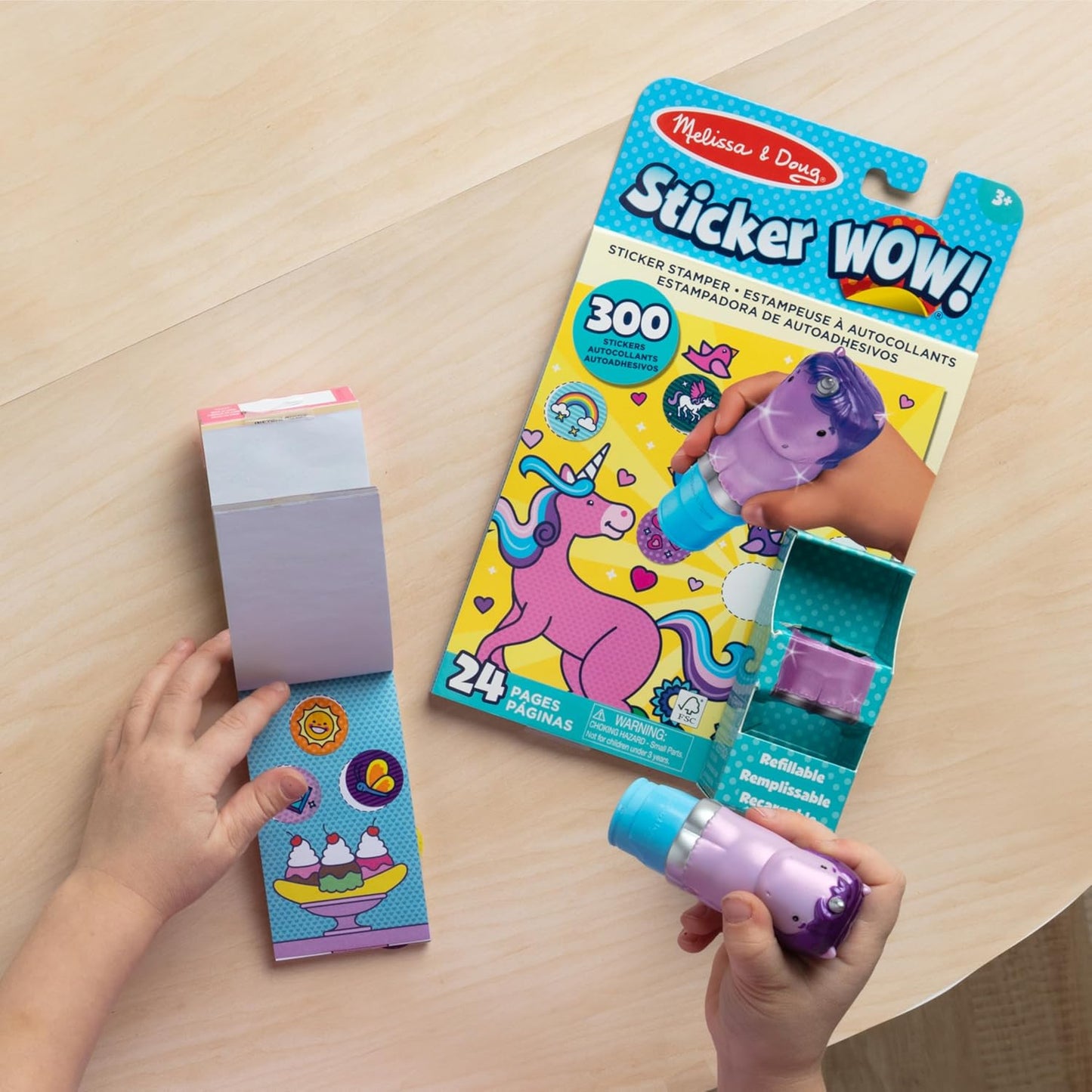 Melissa & Doug Sticker Wow!™ Sticker Stamper and 24-Page Activity Pad, 300 Stickers, Arts and Crafts Fidget Toy Collectible Character – Dinosaur - for Kids Ages 3+ - FSC Certified