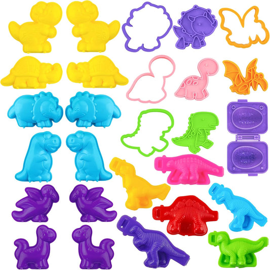 Dinosaur Dough Tools Set for Kids, 27 PCS Dinosaur Molds and Accessories for Creative Fun, Dough Starter Kit for Kids Ages 3-8, Random Color