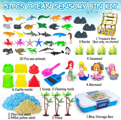 Bloolilies Sensory Bin, 59 Pcs Farm Sensory Sand Box Kits with Sandbox & Farm Animals & Tractor Playset, Play Sand Art Kit Magic Sand Toys for Boys Girls Toddlers Birthday Gift for Kids