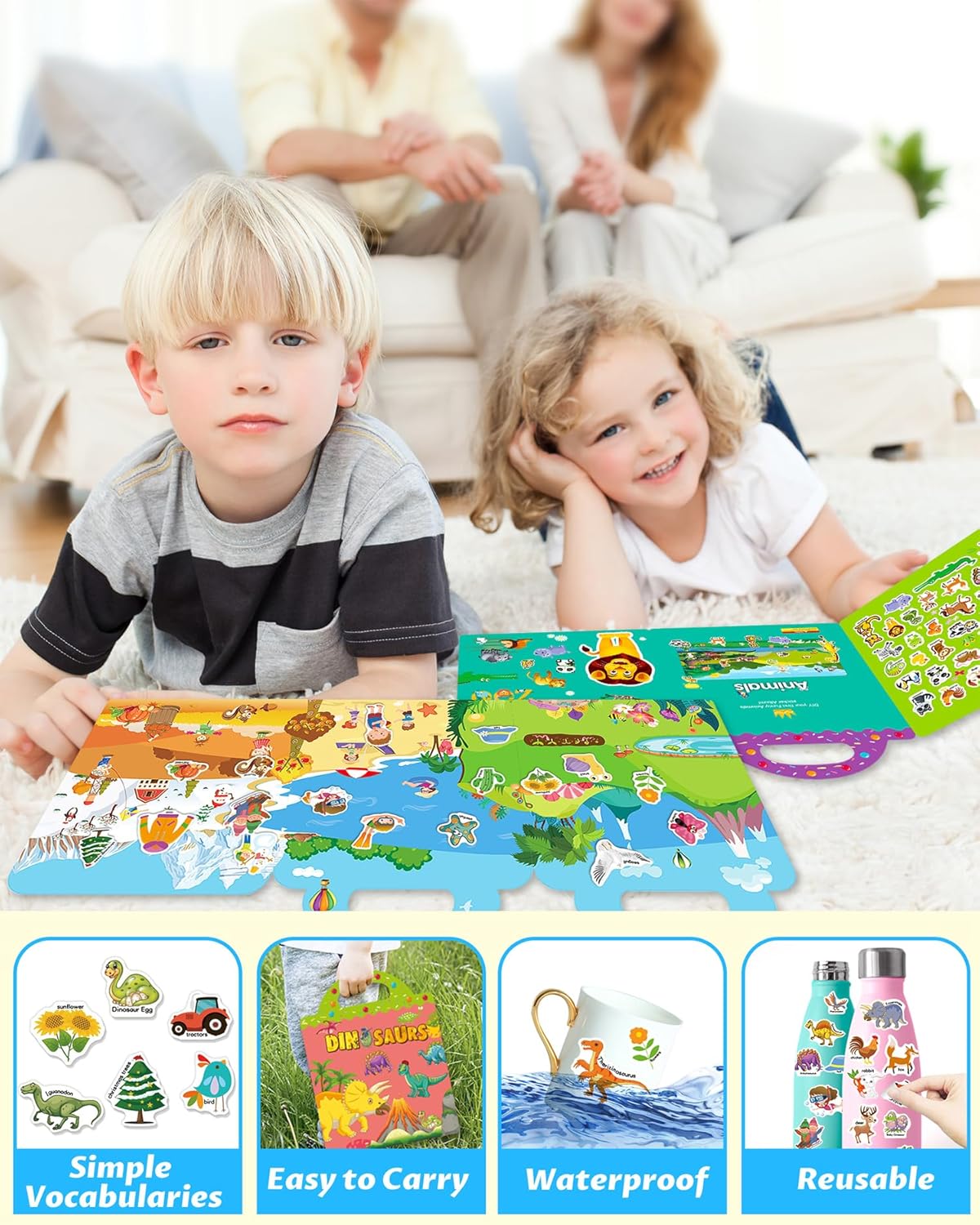 Walenced Reusable Sticker Book for Toddlers, Stickers for Kids, Toddler Sticker Book, Toddler Craft Activities, Toddler Travel Toys Ages 3 and Up Boy Girl Birthday Gifts