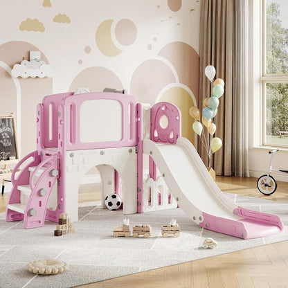 Garvee 8-in-1 Toddler Slide Indoor & Outdoor Playground Playset for Kids-Includes Climber, Basketball Hoop, Telescope, Tunnel, and Storage Space for Backyard & Courtyard Fun
