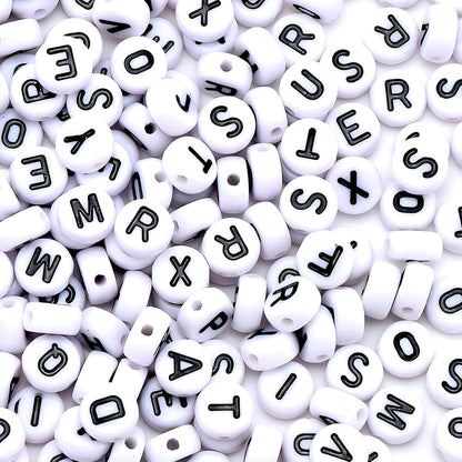 1600Pcs White and Silver Round Letter Beads A-Z, 4X7mm Acrylic Alphabet Beads for Jewelry Making