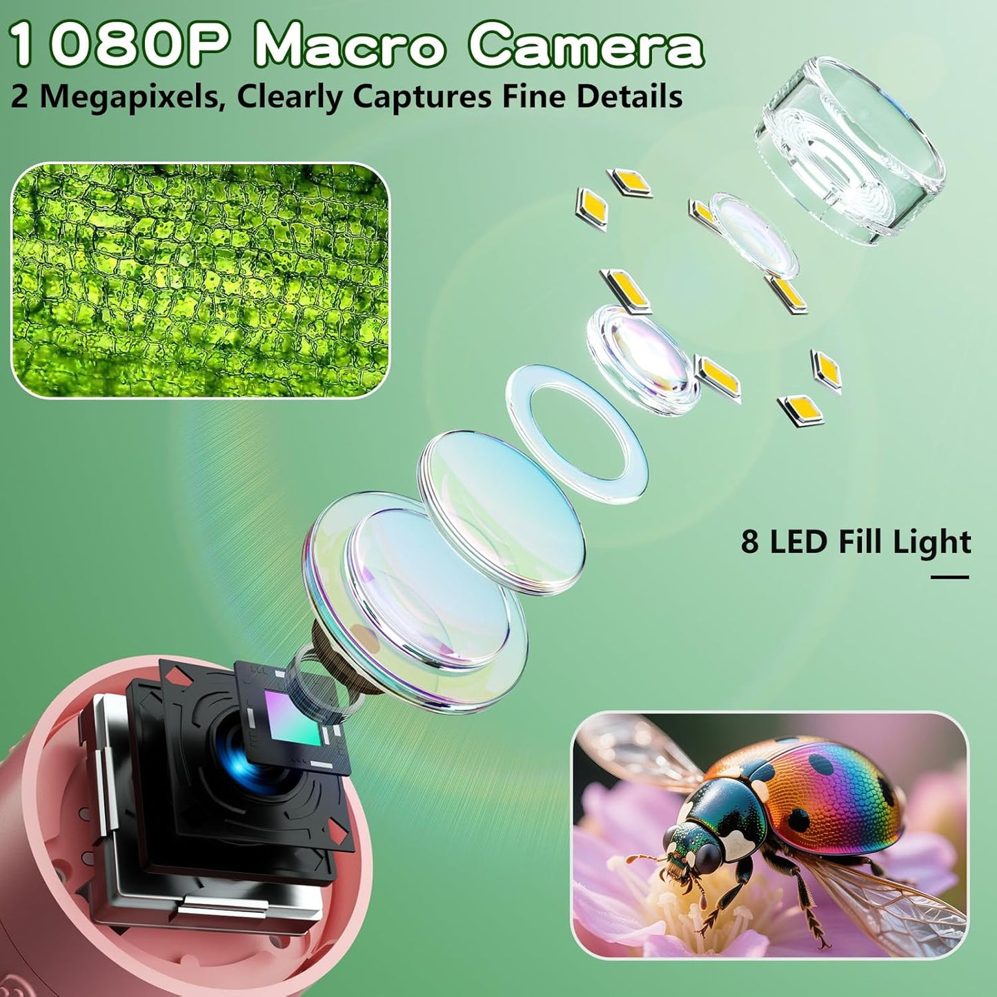 Odatay Microscope for Kids with 12 Slides, 100X-1000X 1080P Digital Handheld Kids Microscope, Mini Portable Pocket Miniscope Science Toys Gifts for 3+ 4 5 6 7 8 9 10 11 12 Year Old Boys Girls, Blue