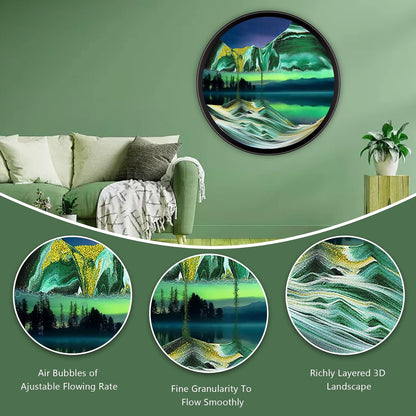 17.3" Moving Sand Art, 3D Sand Art Pictures Deep Sea Sandscape Living Room Decoration, 360° Rotate, Glass Crafts Solid Wood Frame, Relaxing Mood Home Office Work Wall Art Decor