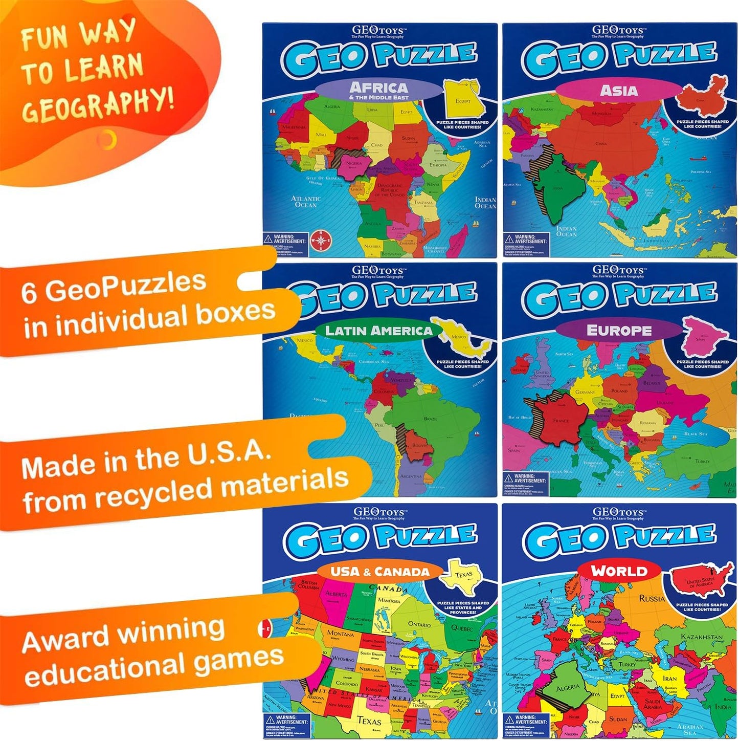 GeoToys GeoPuzzle, World Jigsaw Puzzles, 68 Pc Geography Game & Map Puzzle, Educational Games & Kids Learning Activities, Puzzle Gifts for Children Ages 6-9, Fun Learning Toys for Kids