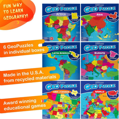 GeoToys GeoPuzzle, World Jigsaw Puzzles, 68 Pc Geography Game & Map Puzzle, Educational Games & Kids Learning Activities, Puzzle Gifts for Children Ages 6-9, Fun Learning Toys for Kids