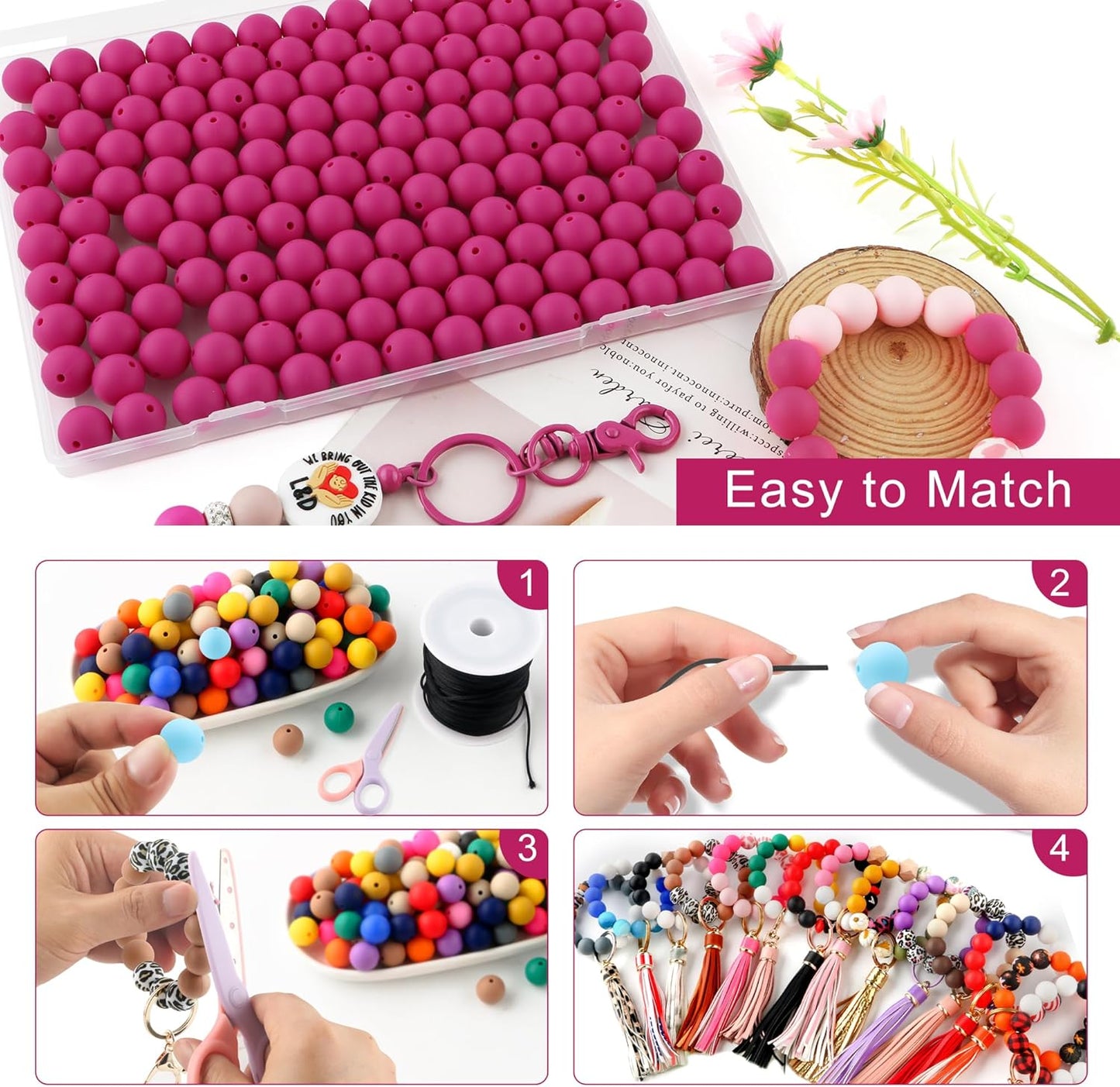 65Pcs 19mm Silicone Beads for Keychain Making Bracelet Necklace, Bulk Round Silicone Beads for Pens（Christmas Green） - Colors B
