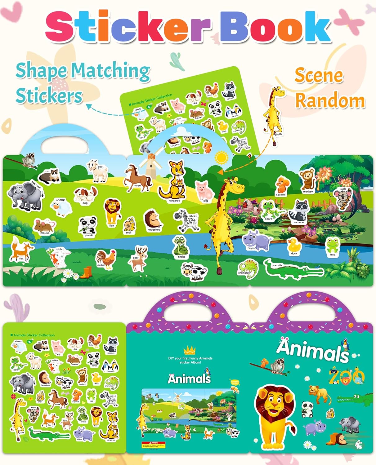 Benresive Reusable Sticker Books for Toddlers, Fun Travel Stickers for Kids, Toddler Sticker Book, Crafts Activities for Toddlers, 3 and Up Birthady Gifts - Vehicle