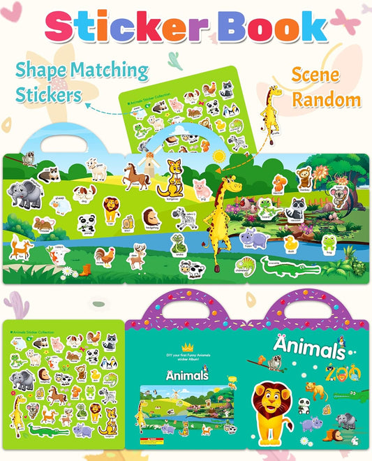 Benresive Reusable Sticker Books for Toddlers, Fun Travel Stickers for Kids, Toddler Sticker Book, Crafts Activities for Toddlers, 3 and Up Birthady Gifts - Vehicle
