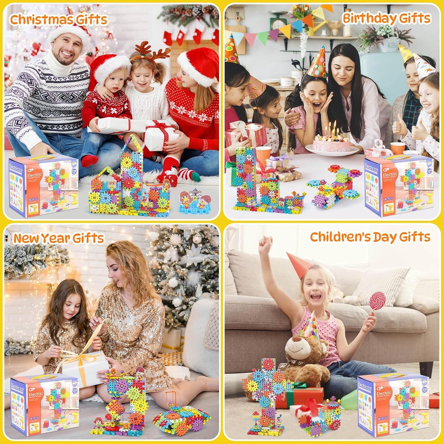 Pycoal Gears Building Blocks, STEM Educational Toys 234 PCS Gears Building Toys Kids Tool Set with Electric Drill, Electric Gear Building Blocks Birthday Gifts for Kids Age 3+