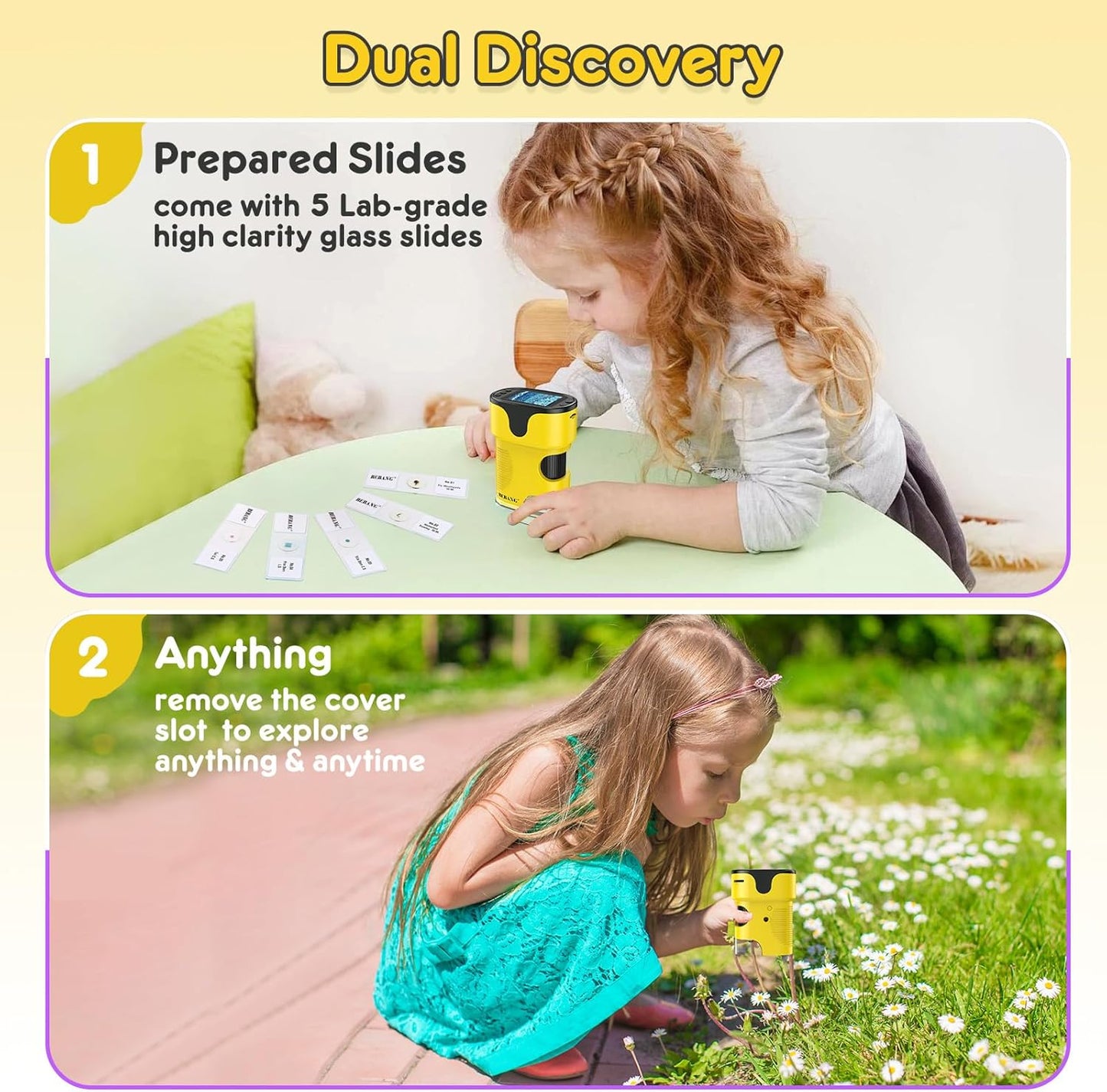 1000X Handheld Microscope for Kids 4K 2.0" Screen Rechargeable Mini Pocket Digital Microscopes w/Slides Kit Portable Edu Gift Age 4-6 8-12 Children Students (White)