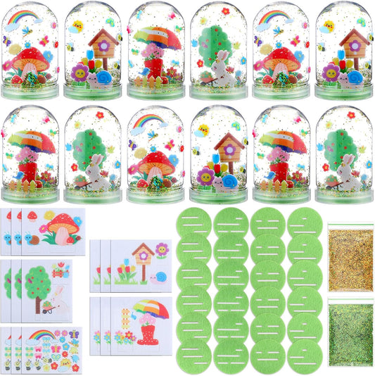 Lunmon 12 Set Spring Snow Globe Craft Kit for Kids Make Your Own Snowball Spring Bunny Umbrella Bee Glitter Plastic DIY Snow Globe Making Kit for Home Activities