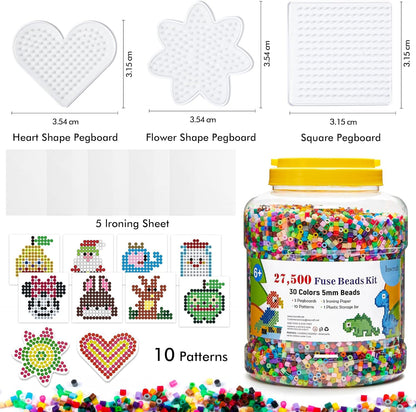 INSCRAFT 30,000 Fuse Beads Kit-30 Individual Packs of Iron Beads Set with 3 Pegboards, 5 Ironing Paper, 10 Patterns, Gifts for Birthday Christmas, Multicolor 5mm Melty Beads Bulk Refill Kit