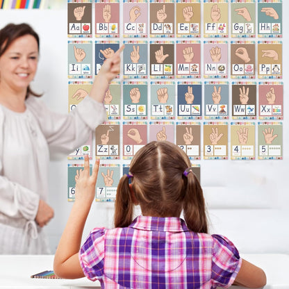 Bohemia 37 Children's Sign Language Poster Alphabet Set - Toddler ASL Poster for Classroom Decoration