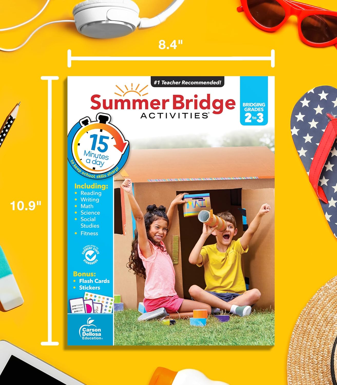 Summer Bridge Activities 2nd to 3rd Grade Workbooks, Activity Book with Math, Reading Comprehension, Science, Fitness, Social Studies, Writing Practice, and Flash Cards (Volume 4)