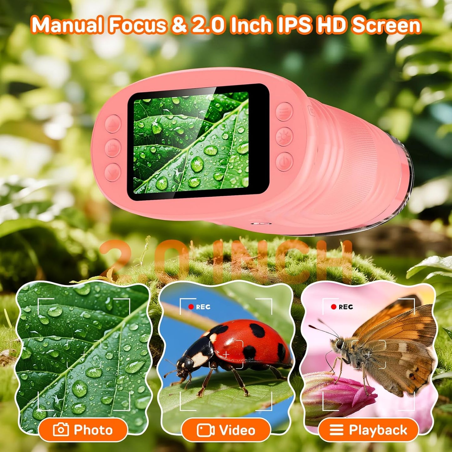 1000X Digital Handheld Microscope for Kids with 2.0" IPS Screen, Outdoor Toys Portable STEM Science Lab Gifts, Rechargeable Pocket Microscope Educational Toy for Boys & Girls Age 4-6 8-12, Orange