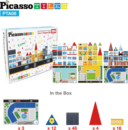 PicassoTiles Foldable Toy Storage Chest Box Forest Animal Theme Magnet Tile Organization Bin with Lid and Handles Magnetic Tiles Playroom Organizer STEM Early Educational Toys Boys Girls Ages 3+ PTA34