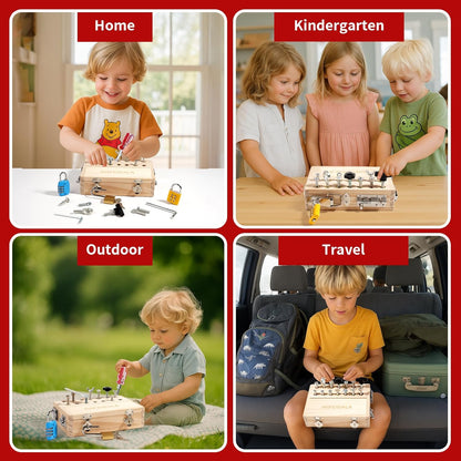 INIFEIDALA Montessori Busy Board for Toddlers 3-5,Wooden Sensory Toy with Locks,Latches & Screwdriver Set, Fine Motor Skills Learning Toy for Travel,Quiet Play & Preschool Activities