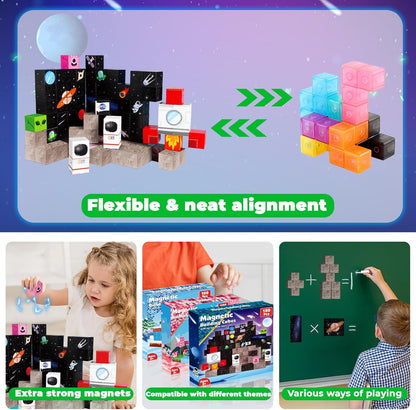 Annexfun Magnetic Blocks - 100PCS Building Blocks Unicorn Cubes - Toys for Montessori Toddler Christmas Birthday Gifts - STEM Sensory Toys for 3 4 9 10 Year Old Girl