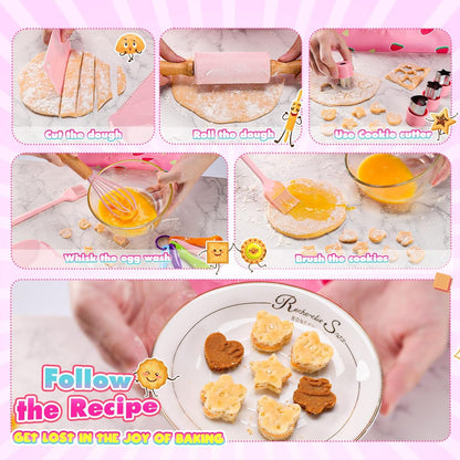 Kids Baking Cooking Set Real & Toddler Kid Apron, Kids Knife Set for Real Cooking & Basket,Food-Grade Material,Montessori Toddler Kitchen Tools, Christmas Birthday Gift for 3-10 Year Old Girls Boys