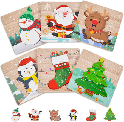 6 Pack Wooden Puzzles for Toddlers 1-3, Montessori Puzzles for 2-4 Year Old, Animal Shape Toddler Puzzles Montessori Toy Baby Learning Preschool Educational Toys Gift