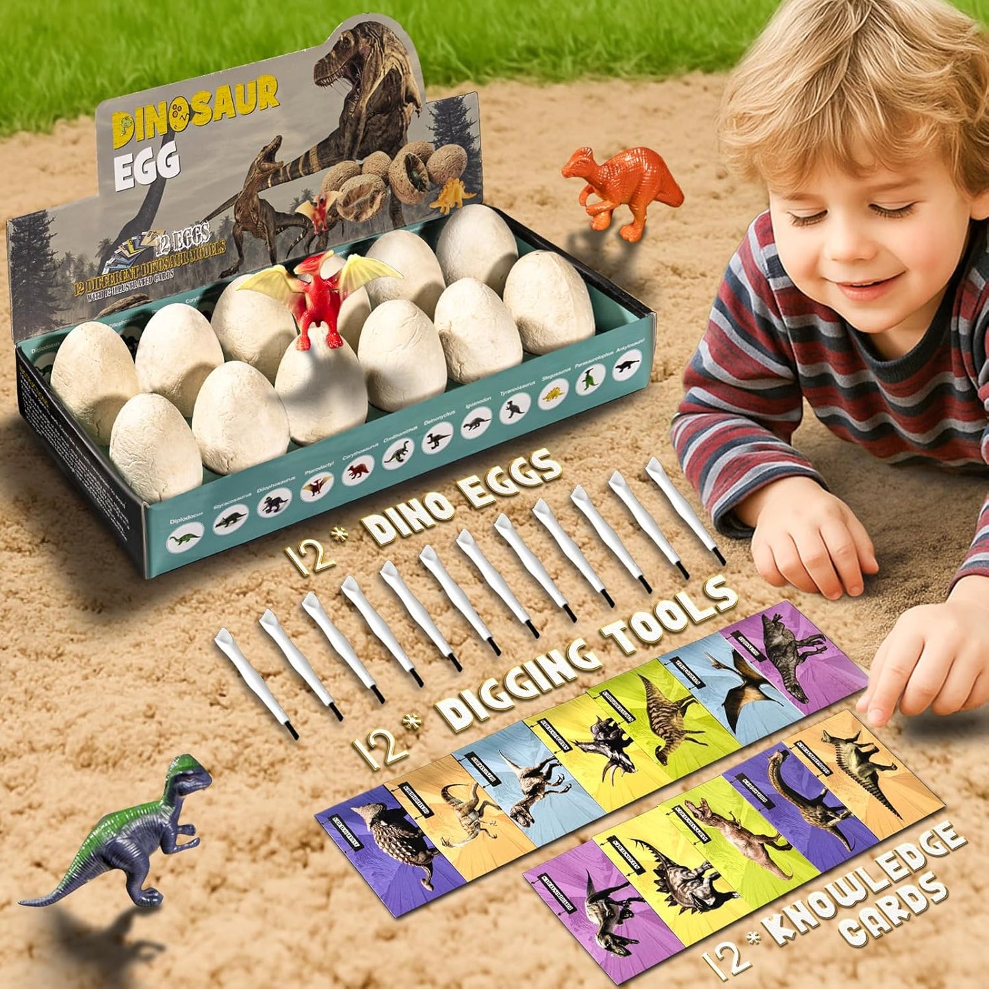 Dinosaur Eggs Dig Kit - 12 Dinosaur Eggs Excavation Science Experiments Kits for Kids Age 3-12, Dino Birthday Party Favors, Archaeology Digging Activities, Easter Basket/Stocking Stuffers
