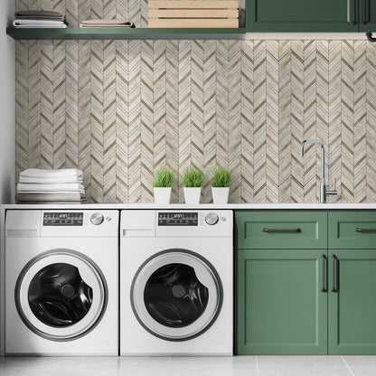 Yipscazo 10 Sheets Herringbone Backsplash Peel and Stick Tile, Marble Calacata Mixed Metal Gold PVC Stick on Backsplash for Kitchen, Waterproof Self Adhesive Wall Tile for Bathroom
