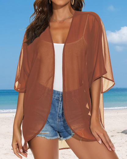 Womens Kimono Cardigans Beach Cover ups Swimwear Puff Sleeve Loose Casual Summer Tops 2026