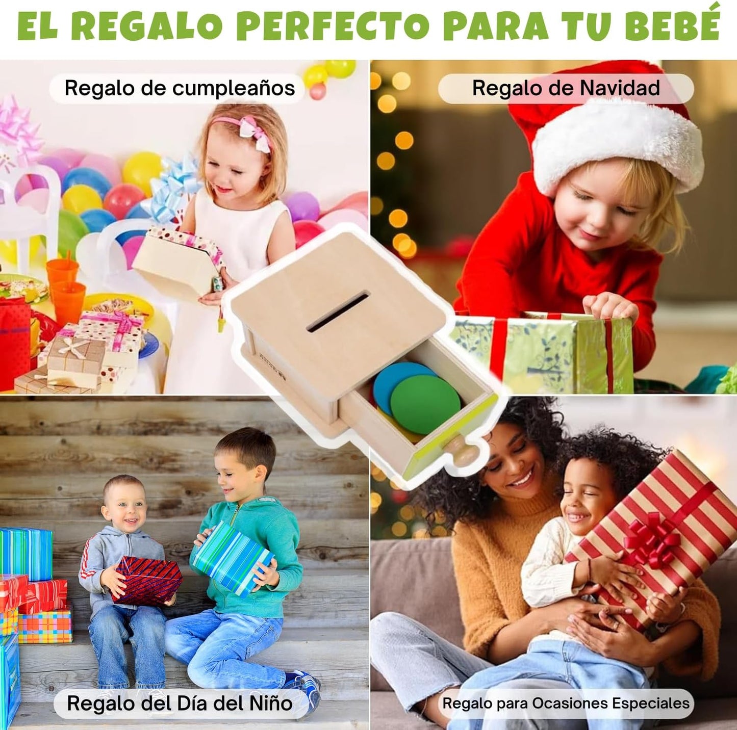 Adena Montessori Coin Box -Natural Wood Double-Sided Object Permanence Box Toy for 1-Year-Old Babies, Wooden Montessori Developmental Toy for 6-12 Month, Early Learning Gift
