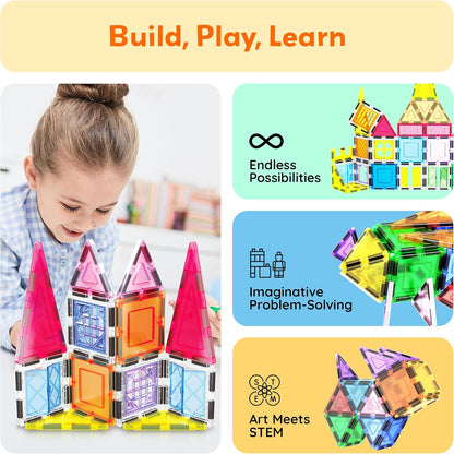 PicassoTiles 101 Piece Magnetic Tile Building Blocks Set with Durable Storage Bag STEM Educational Construction Magnet Toy Kit for Toddlers Preschool Kids Boys Girls Age 3 Plus Indoor Learning PT06