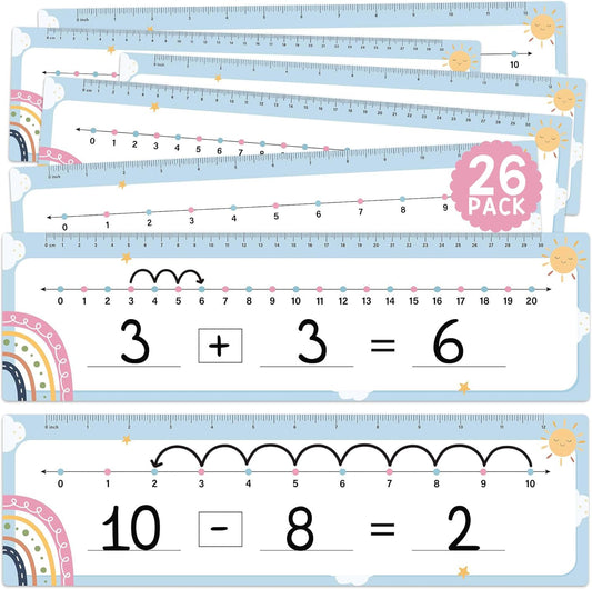26 Pack Boho Number Line Dry Erase Boards Cards, 14"x4", Double-Sided, 0-10 on One Side & 0-20 on Other Side, Math Manipulatives for Student, Education Classroom Must Haves