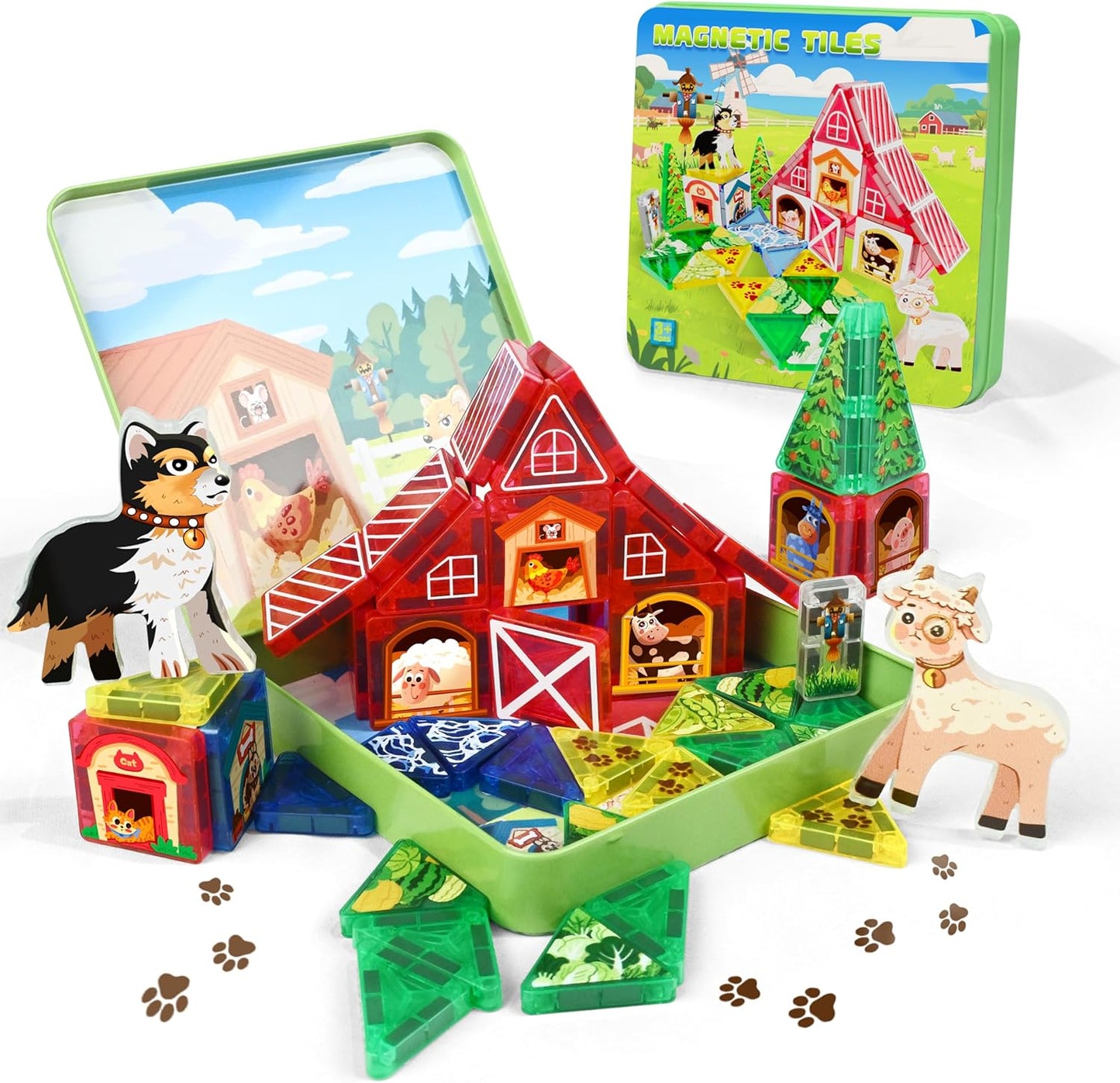 40PCS Mini Magnetic Tiles – City Road Building Blocks Set in Iron Case, Portable STEM Travel Toys for Toddlers, Quiet On-the-Go Activities & Preschool Learning for Kids