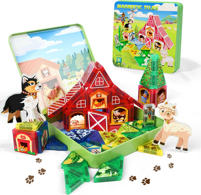 40PCS Mini Magnetic Tiles – City Road Building Blocks Set in Iron Case, Portable STEM Travel Toys for Toddlers, Quiet On-the-Go Activities & Preschool Learning for Kids