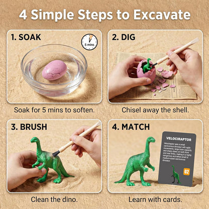 24 Dinosaur Eggs Dig Kit Toys for Kids, Dinosaur Eggs Excavation Kit with Magnifier, Easter Basket Stuffers, Science STEM Birthday Party Favors Gifts for Boys Girls Age 3 4 5 6 7 8 9 10 + Years Old