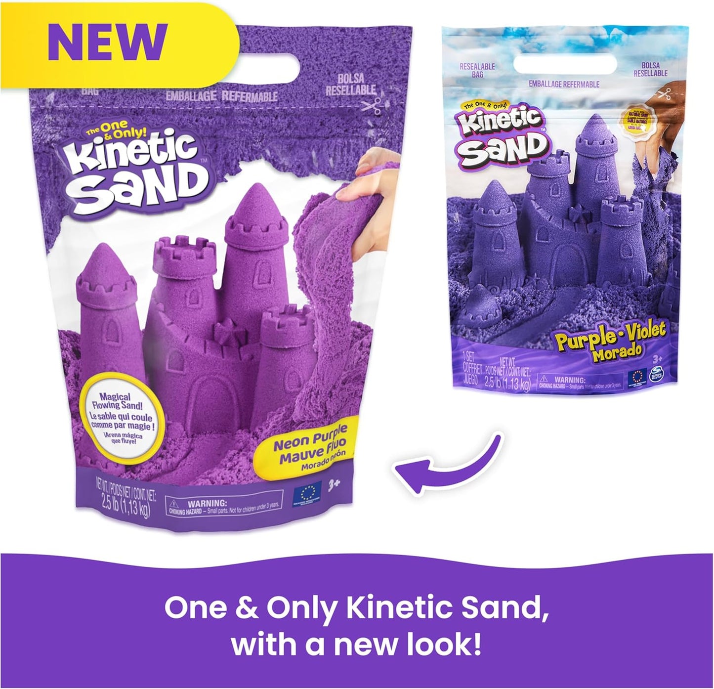Kinetic Sand, 2.5lbs Purple Play Sand, Amazon Exclusive, Moldable Sensory Toys for Kids, Resealable Bag (Packaging May Vary), for Ages 3 and up