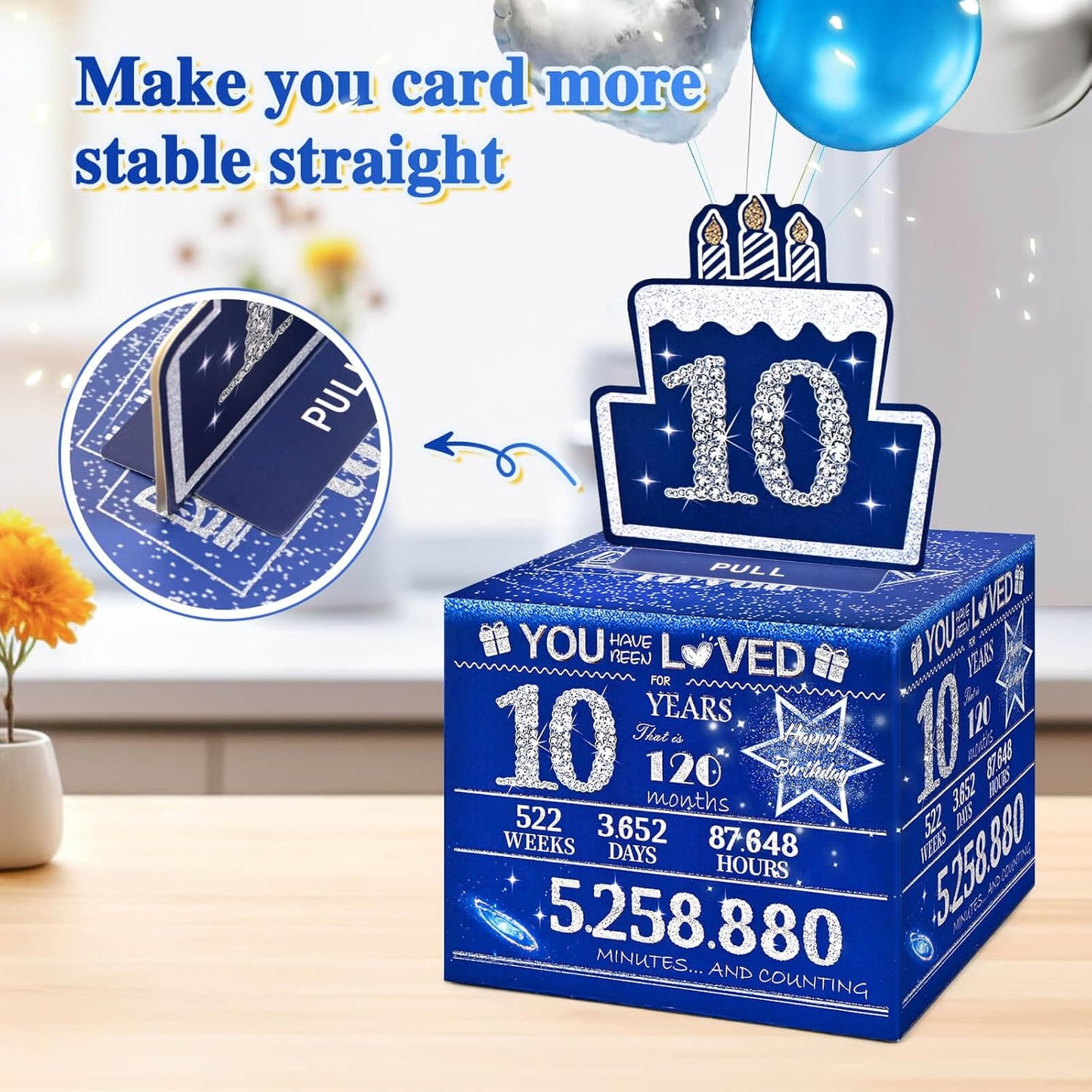 10 Happy Birthday Money Box for Cash Gift, 10th Birthday Decorations for Boys and Girls, Gifts for 10 Year Old Boy, Boy Gift Ideas, Cool Things for Teen -Blue with 100PCS Bags
